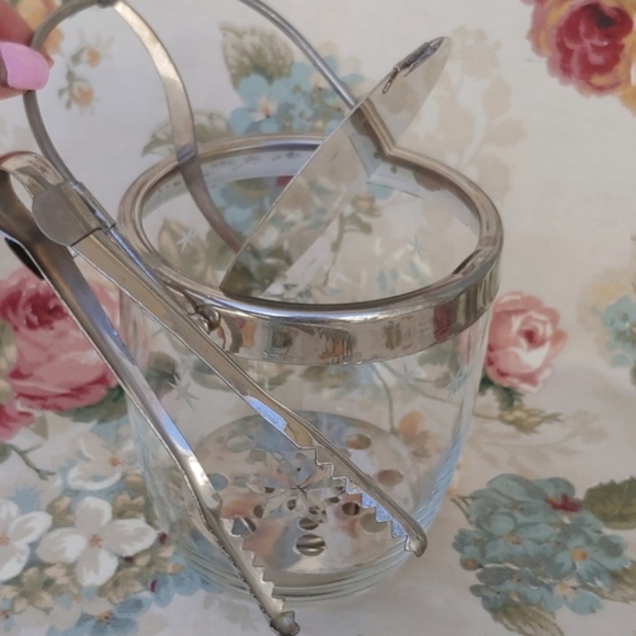 Vintage Etched Crystal Ice Bucket with Stainless Steel Lid and Tongs - Picture 6 of 15